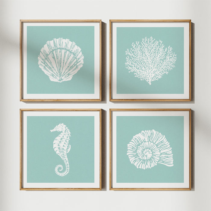 Seahorse Print | Graphic Seahorse Art Print | Aqua Blue - Framed