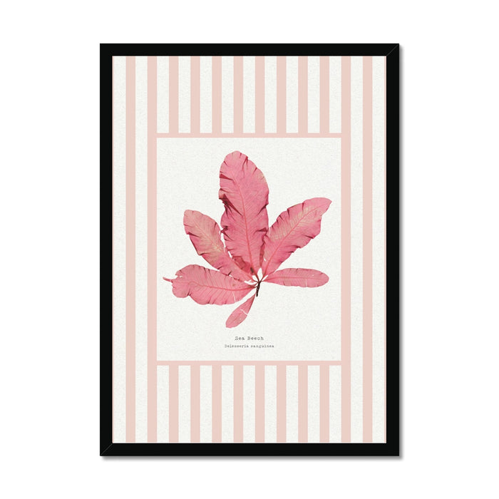 Framed artwork with a pink seaweed print on a striped background