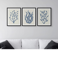 Set of Three abstract indigo Lino Cut seaweed prints - Framed