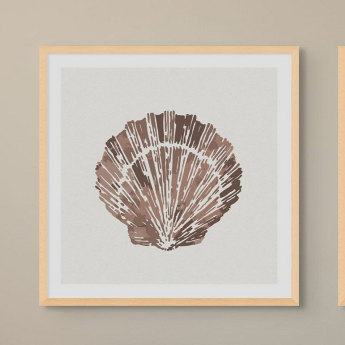 Set of Three Mocha Coral and Shell Art Prints  - Unframed