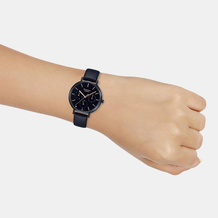 Sheen Women Quartz Black Dial Analog Leather Watch SH234