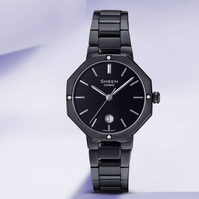 Sheen Women Quartz Black Dial Analog Stainless Steel Watch SH243