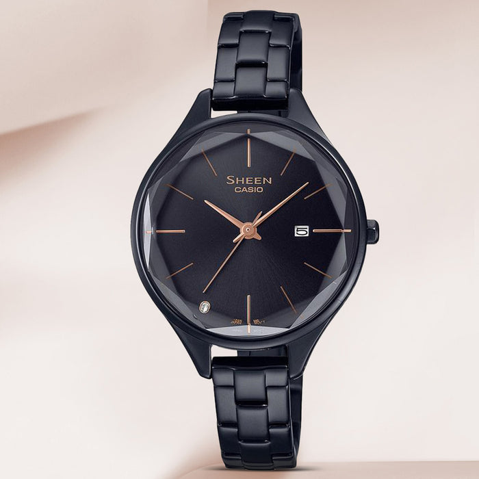 Sheen Women Quartz Black Dial Analog Stainless Steel Watch SH251