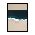 Abstract coastal painting with navy sea, white surf and soft sandy shoreline in neutral tones
