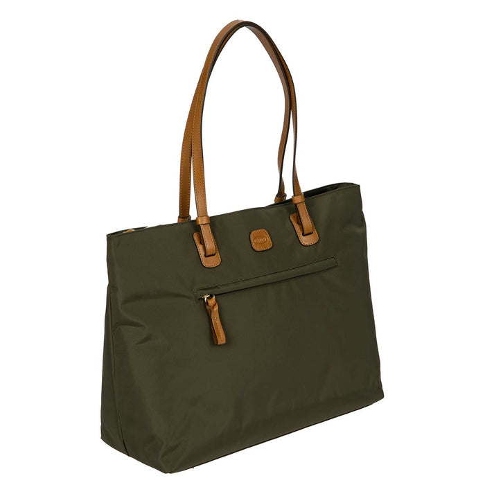 Olive green slim long handle shopper tote bag by Bric's, featuring a spacious design and stylish, durable material.