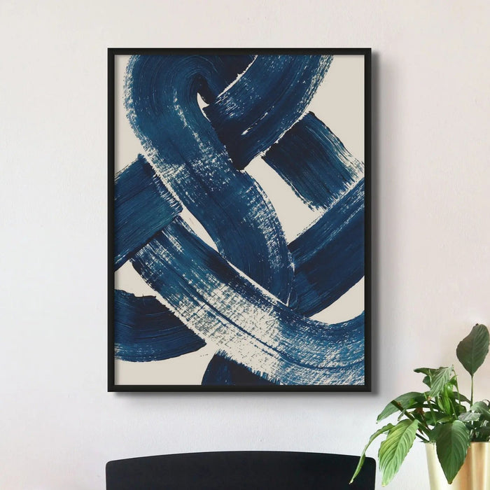 Framed abstract art print of a nautical knot in blue - coastal wall art