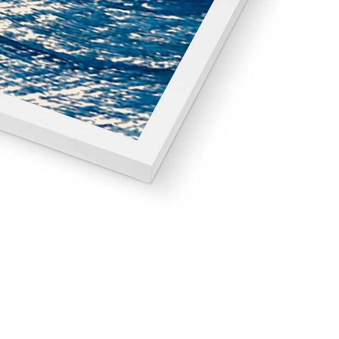 Framed abstract art print of a nautical knot in blue - coastal wall art