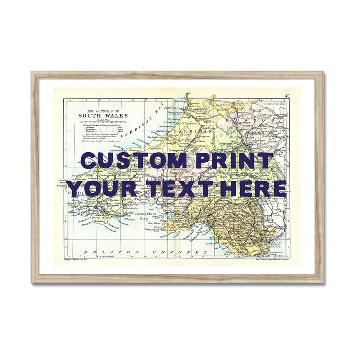 A framed custom map print of South Wales