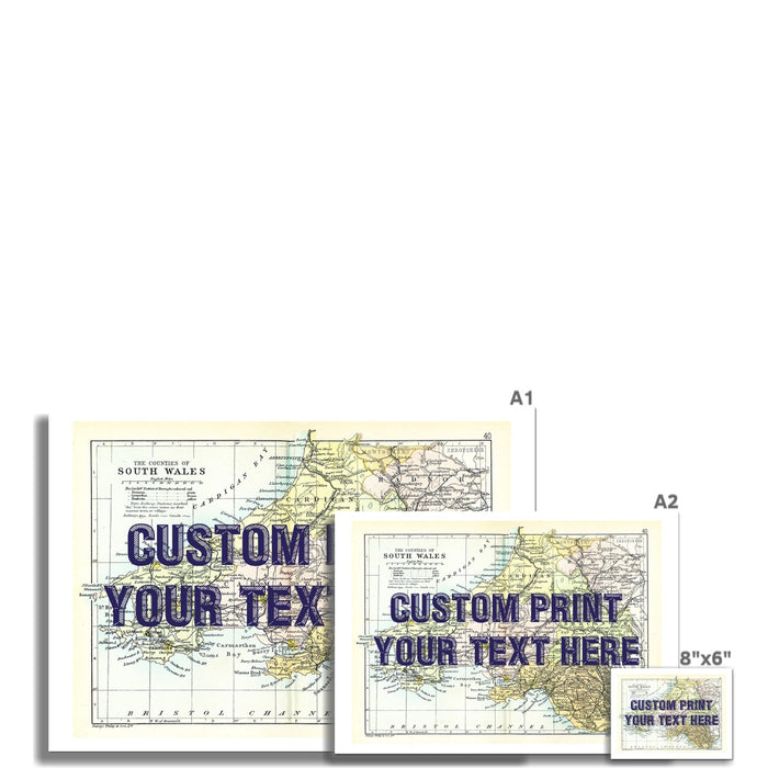 South Wales Personalised Map Print with Quote (Navy Vintage Font) | Vintage Wales Map Print - Unframed