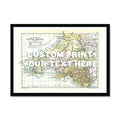 Framed vintage map print of South Wales with white hand-drawn font for custom text, featuring details of Pembrokeshire, the Mumbles, Swansea, and Cardiff.