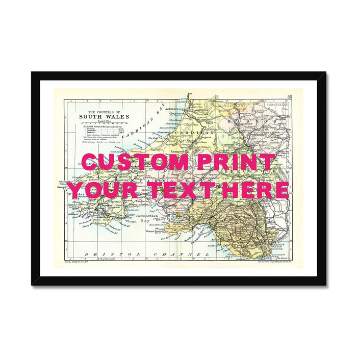 South Wales (Pink Hand Drawn Font) Personalised Map Print | Vintage Map - Unframed