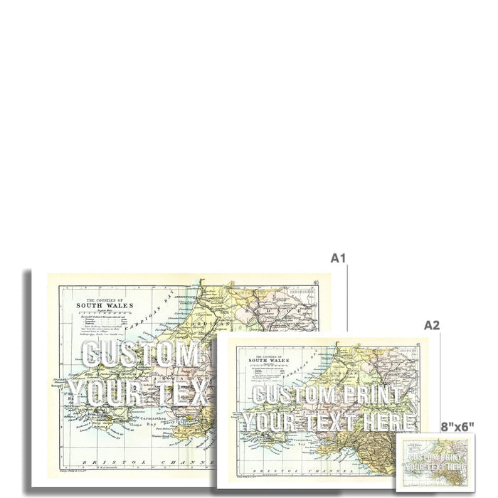 South Wales (White Vintage Font) Personalised Map Print | Vintage Wales Map Print - Unframed