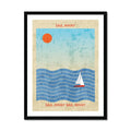 Splash Sail Away (Contemporary Wall Art) a sailing boat on the sea with the sun in the sky - Framed - Beach House Art