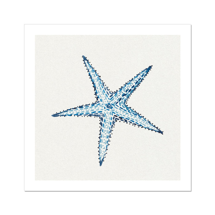 Blue starfish coastal art print painted in layered watercolour brushstrokes by Beach House Art