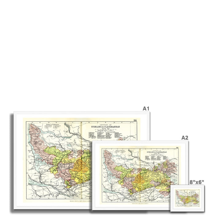 Stirling and Clackmannanshire Map Print - Framed