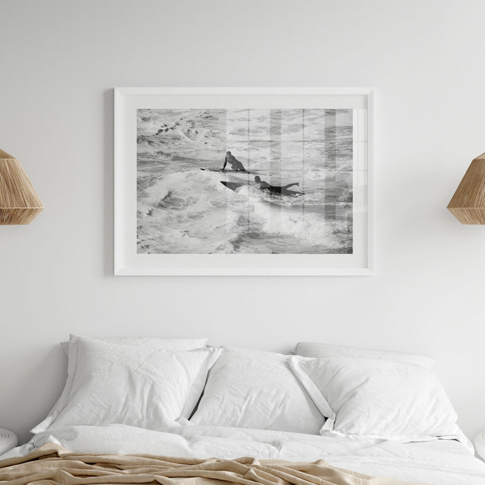 Surfer Paddling Outback Photography Print | Black & White Beach Photography - Framed