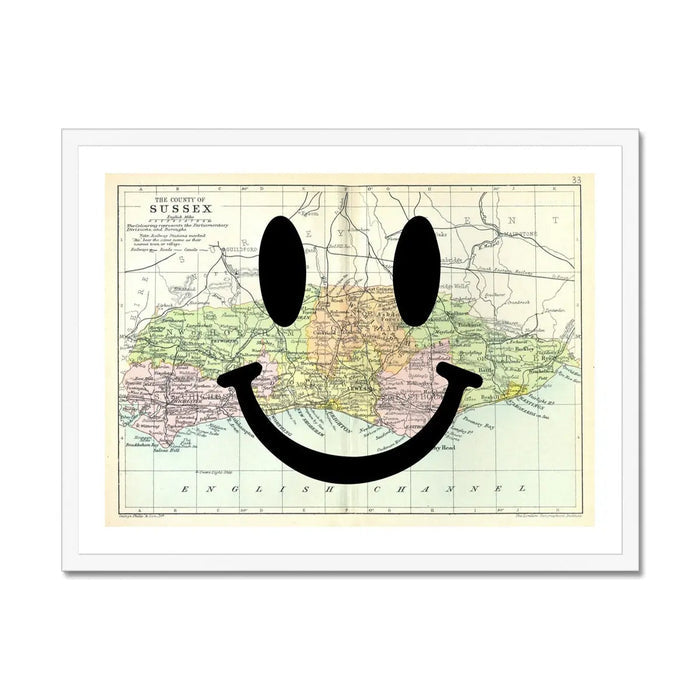 Sussex Makes Me Happy (Sussex Map) Vintage Map Art - Framed Beach House Art