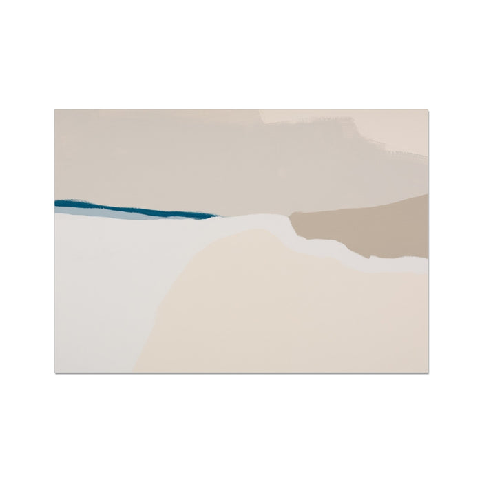 Abstract art piece with geometric shapes in beige, white, and blue on a beige background