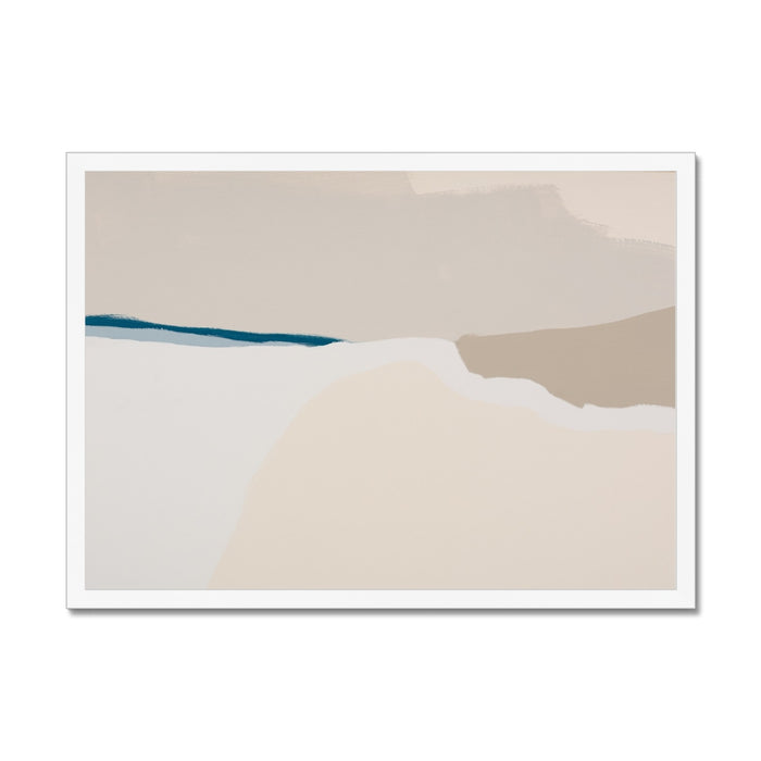 Abstract art print with a blue line on a beige background