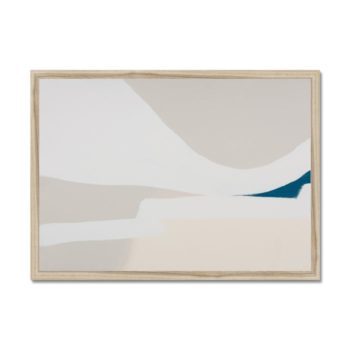 Abstract art piece with a wooden frame on a white background