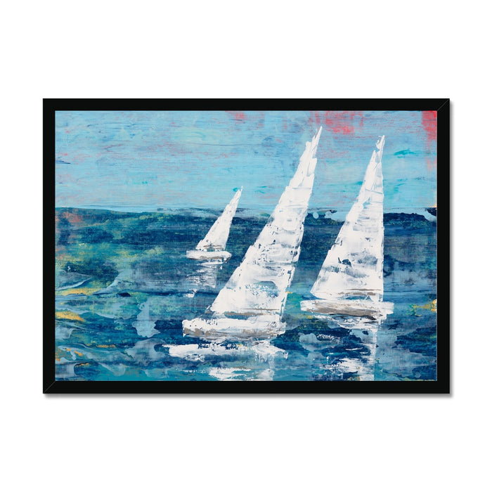 Abstract painting of three white sailboats