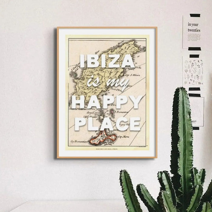 Vintage Ibiza Map Print | Ibiza is my Happy Place | Ibiza Print - Unframed