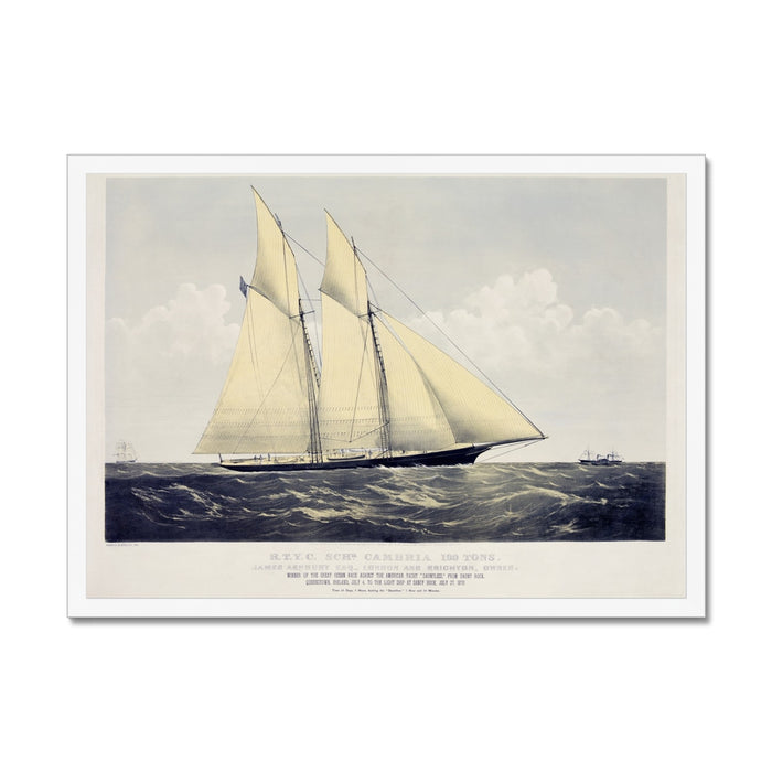 Vintage Ship Print framed with white frame.