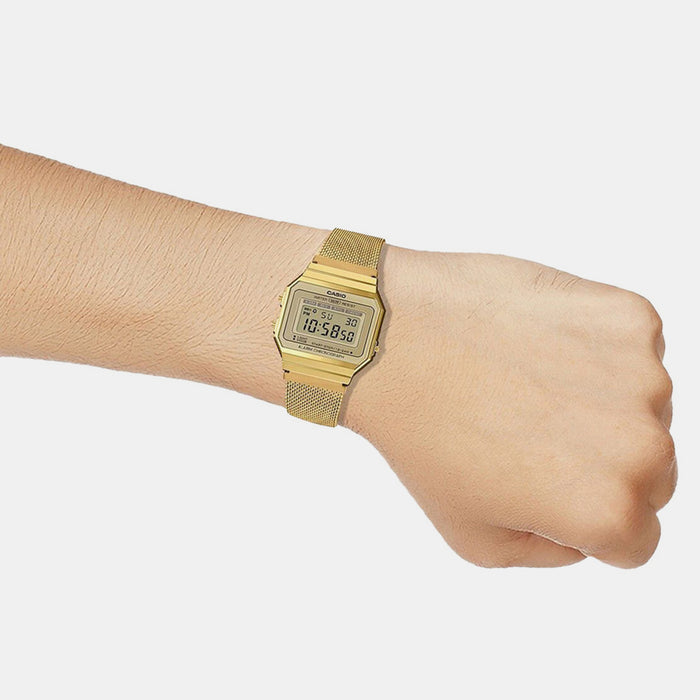 Vintage Unisex Quartz Gold Dial Digital Mesh Watch D171