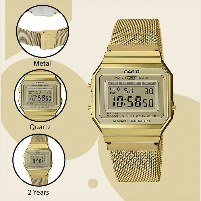 Vintage Unisex Quartz Gold Dial Digital Mesh Watch D171