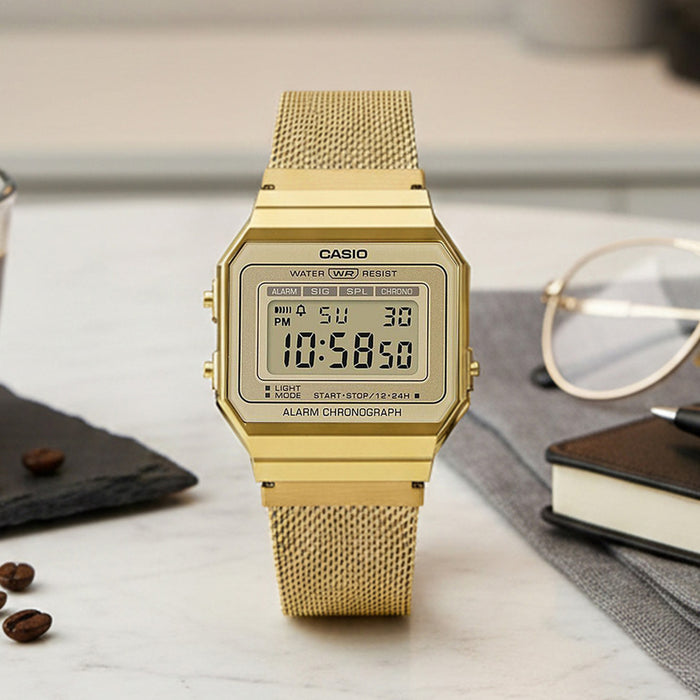 Vintage Unisex Quartz Gold Dial Digital Mesh Watch D171