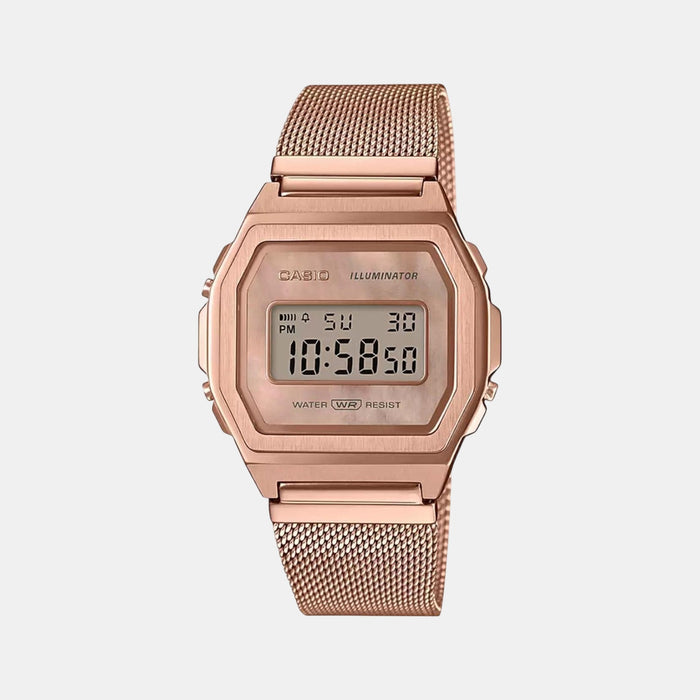 Vintage Unisex Quartz Rose Gold Dial Digital Mesh Watch D196