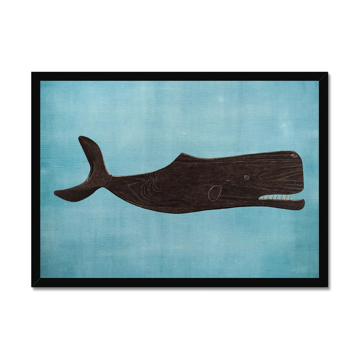Framed Vintage Whale Art print on textured blue background