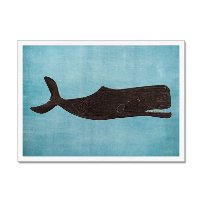vintage whale art print on textures blue background
