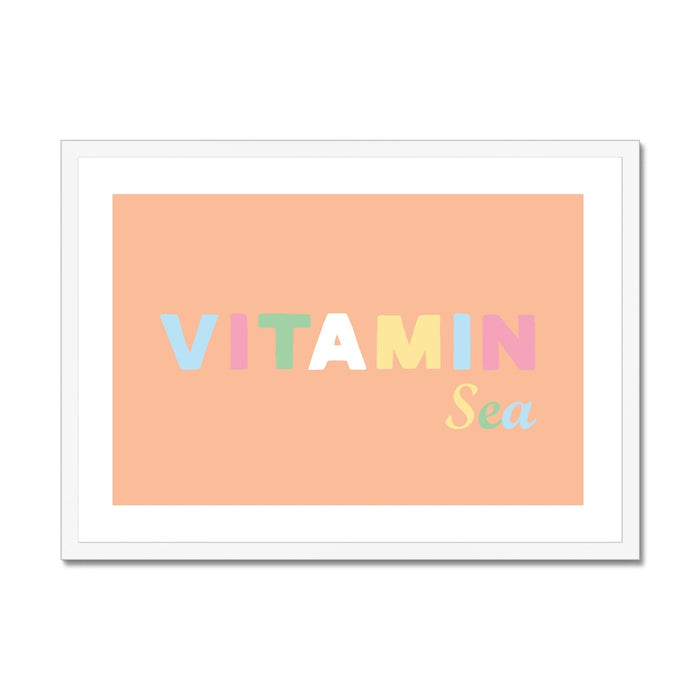Vitamin Sea | Typography Art Print | Peach Fuzz Edition - Framed Beach House Art - Vintage bird paintings