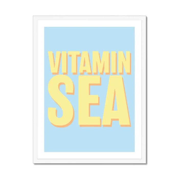 Framed word art print of 'Vitamin Sea' in blue colour - coastal wall art