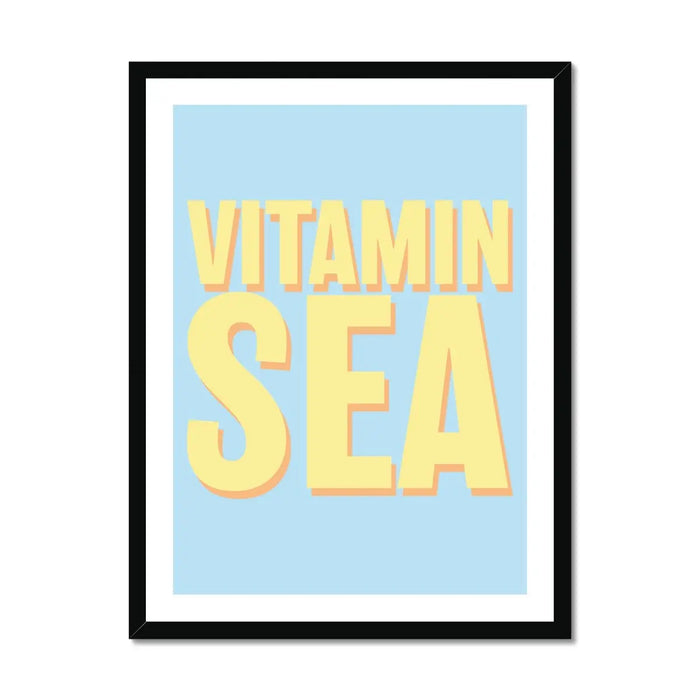 Framed word art print of 'Vitamin Sea' in blue colour - coastal wall art