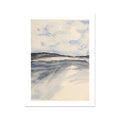 A framed watercolour painting of a coastal beach scene with low tide exposure.