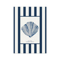 Nautical-themed product with blue shell print on a white background with navy stripes