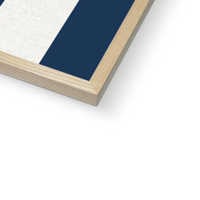 Wooden frame corner with a blue background on a white surface