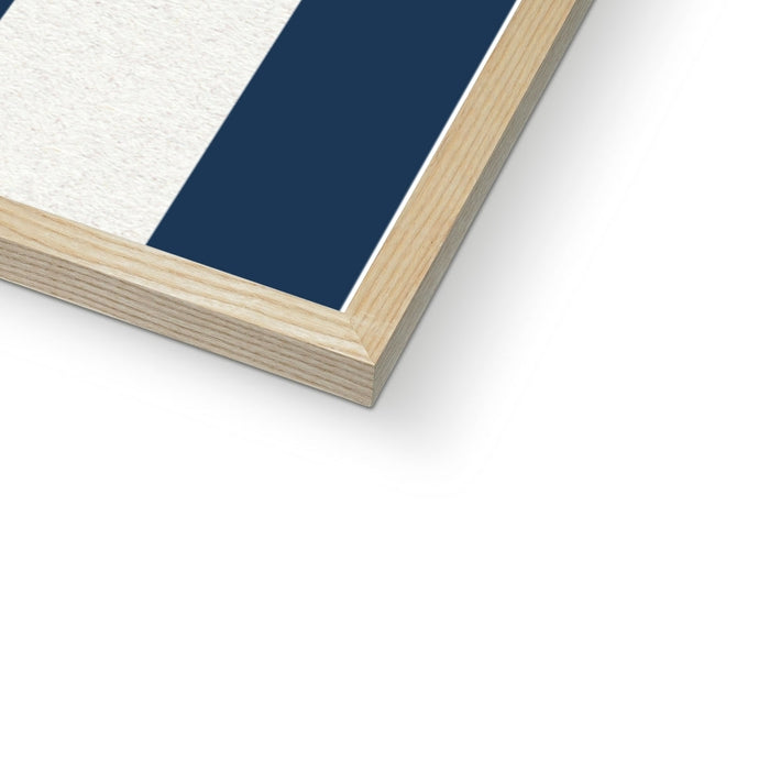 Framed artwork of a blue shell on a white background with blue stripes.