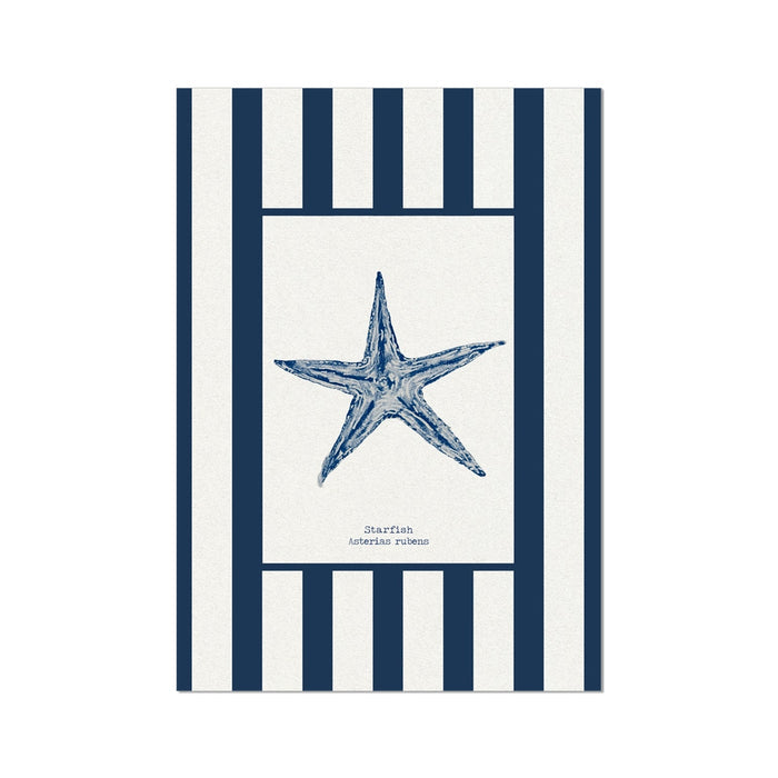 Nautical-themed product with blue starfish design on a white background with navy stripes