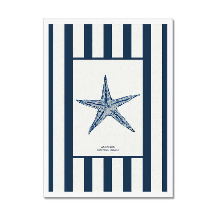 Blue starfish print on a white background