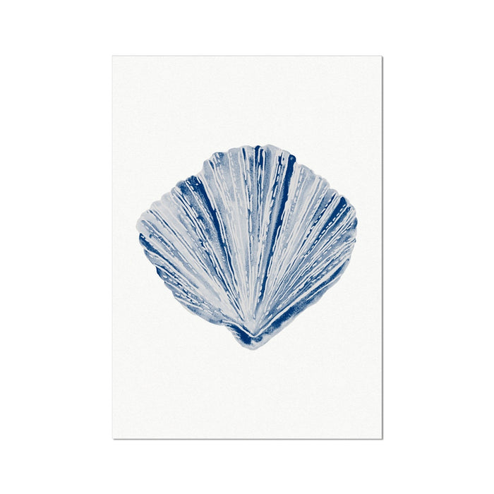 A framed art print of a blue watercolour shell on a white background.