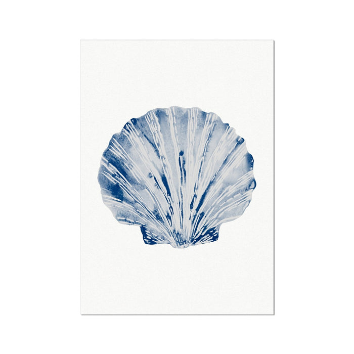 A framed art print of a blue scallop shell.