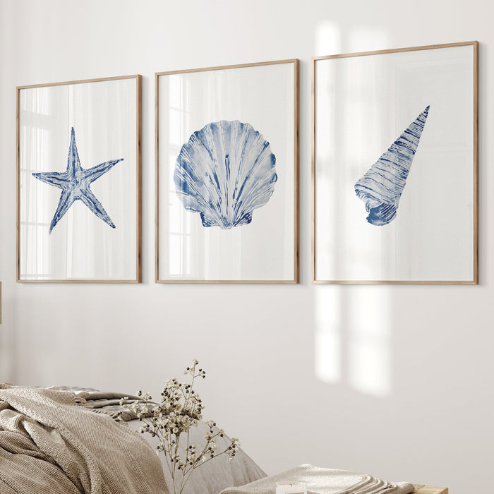 Watercolour Shell Art | Blue Scallop Shell Print - Unframed