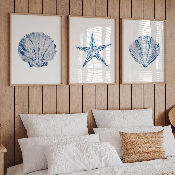 Watercolour Shell Art |  Blue Starfish Print - Unframed
