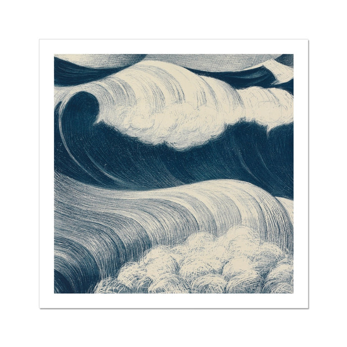 A graphic illustration of abstract waves in shades of blue and white.