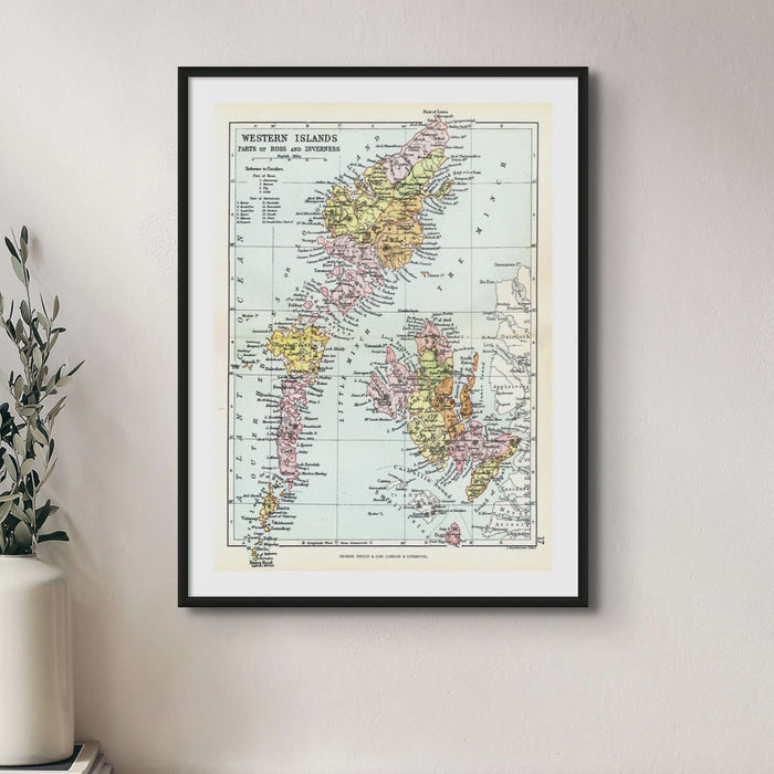 Framed map print of the western isles