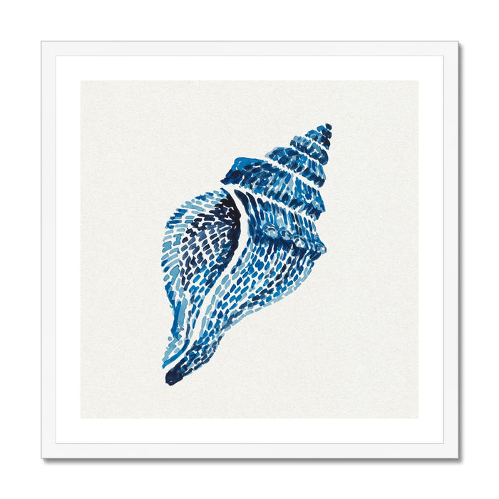 Framed artwork of a blue shell on a white background