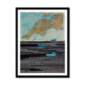 Framed artwork depicting boats on water with elements of vintage atlas pages mixed in the artwork, primarily in blue and brown tones.